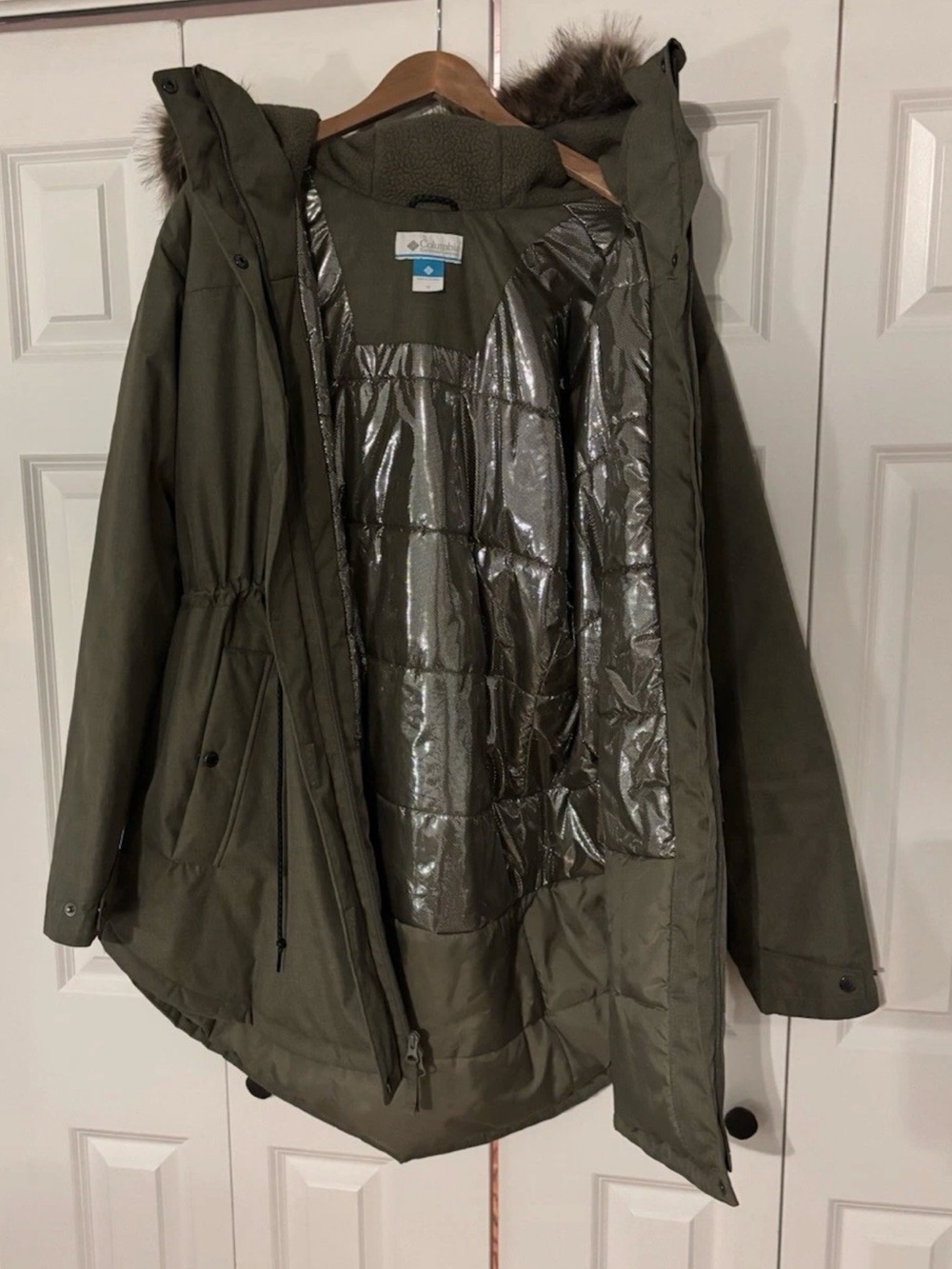 Columbia Suttle Mountain Omni-Heat Parka Women’s 1X Olive Green Faux Fur - Picture 3 of 10